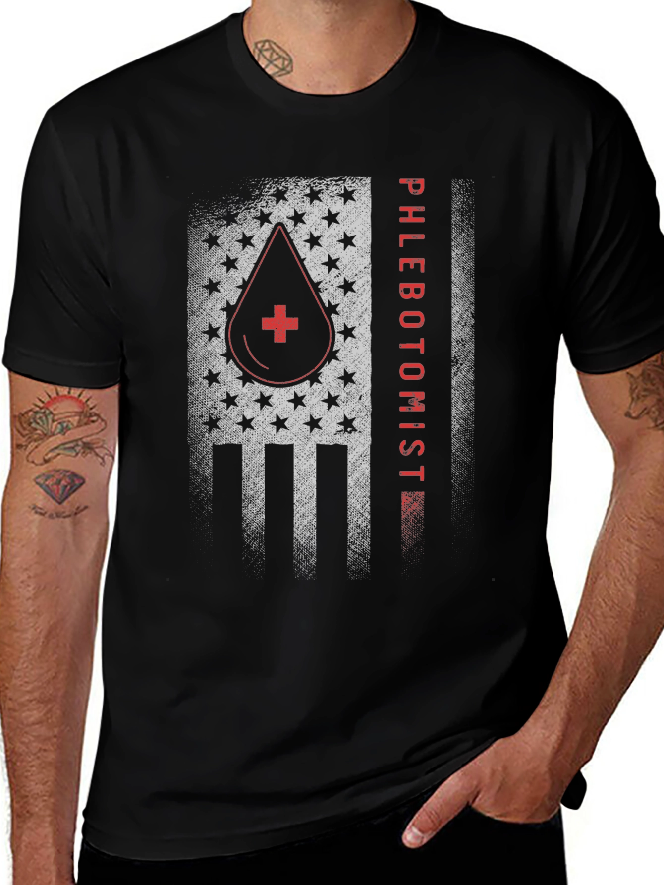 Phlebotomist American Flag Graphic T-Shirt