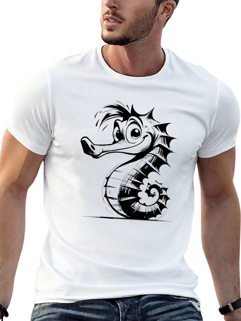 Cartoon Seahorse Graphic Print Tee