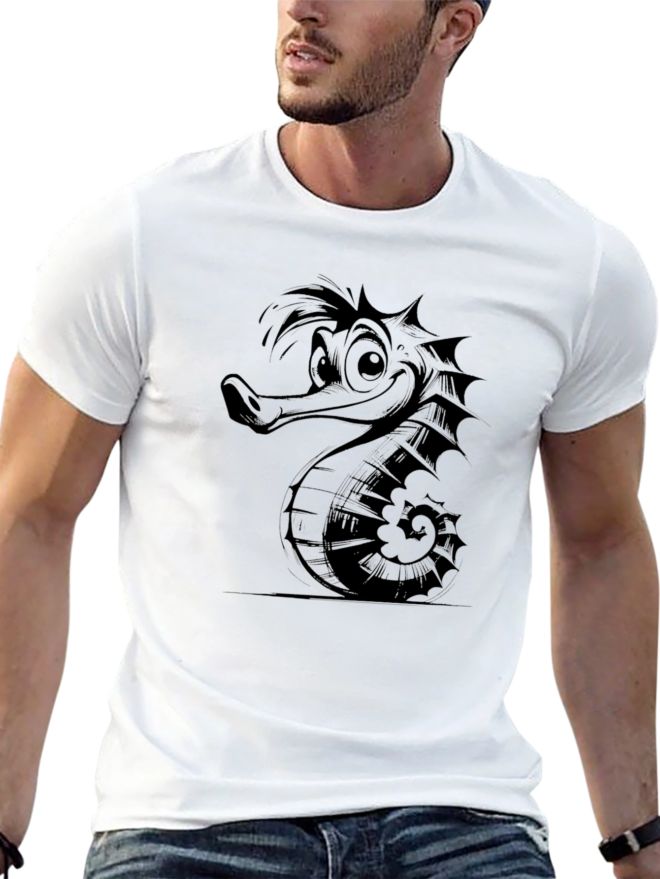 Cartoon Seahorse Graphic Print Tee