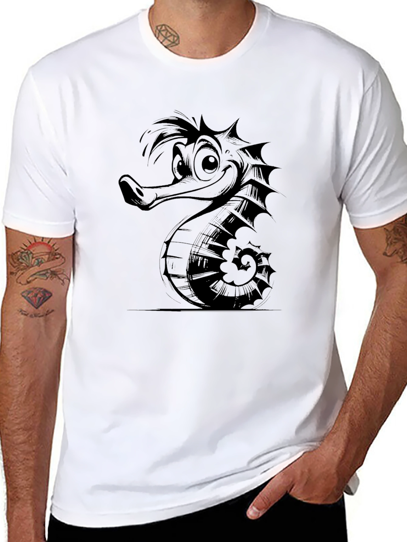 Cartoon Seahorse Graphic Print Tee