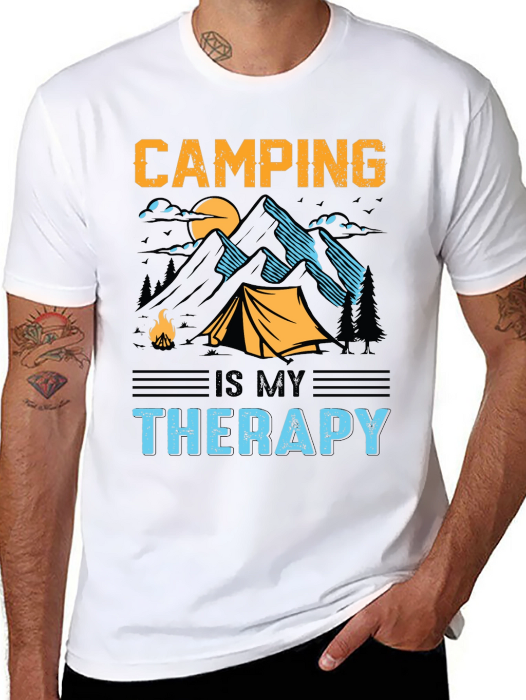 Camping is My Therapy Black Graphic T-Shirt