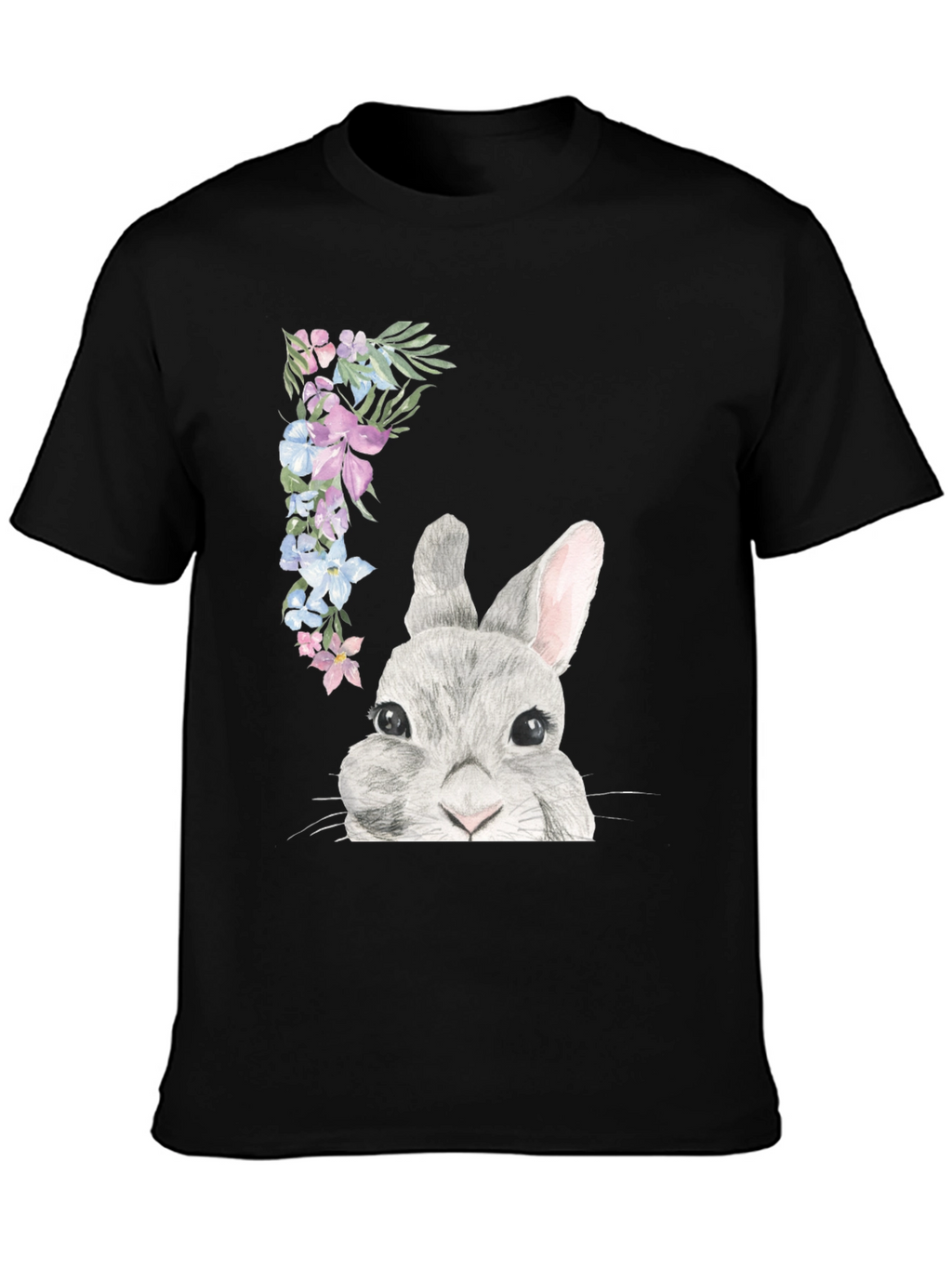 Floral Bunny Graphic Tee - Mens Black T-Shirt