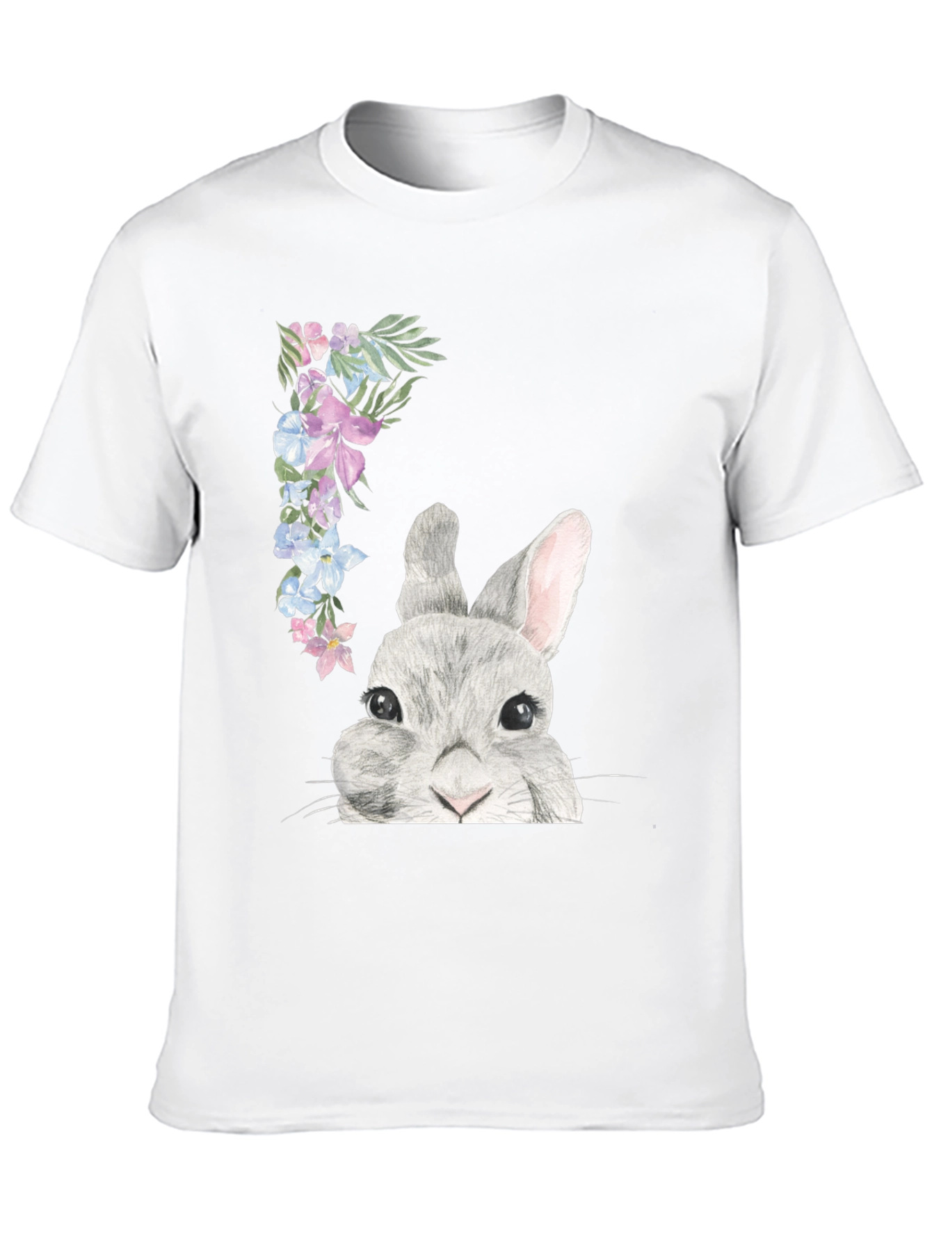 Floral Bunny Graphic Tee - Mens Black T-Shirt