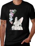 Floral Bunny Graphic Tee - Mens Black T-Shirt