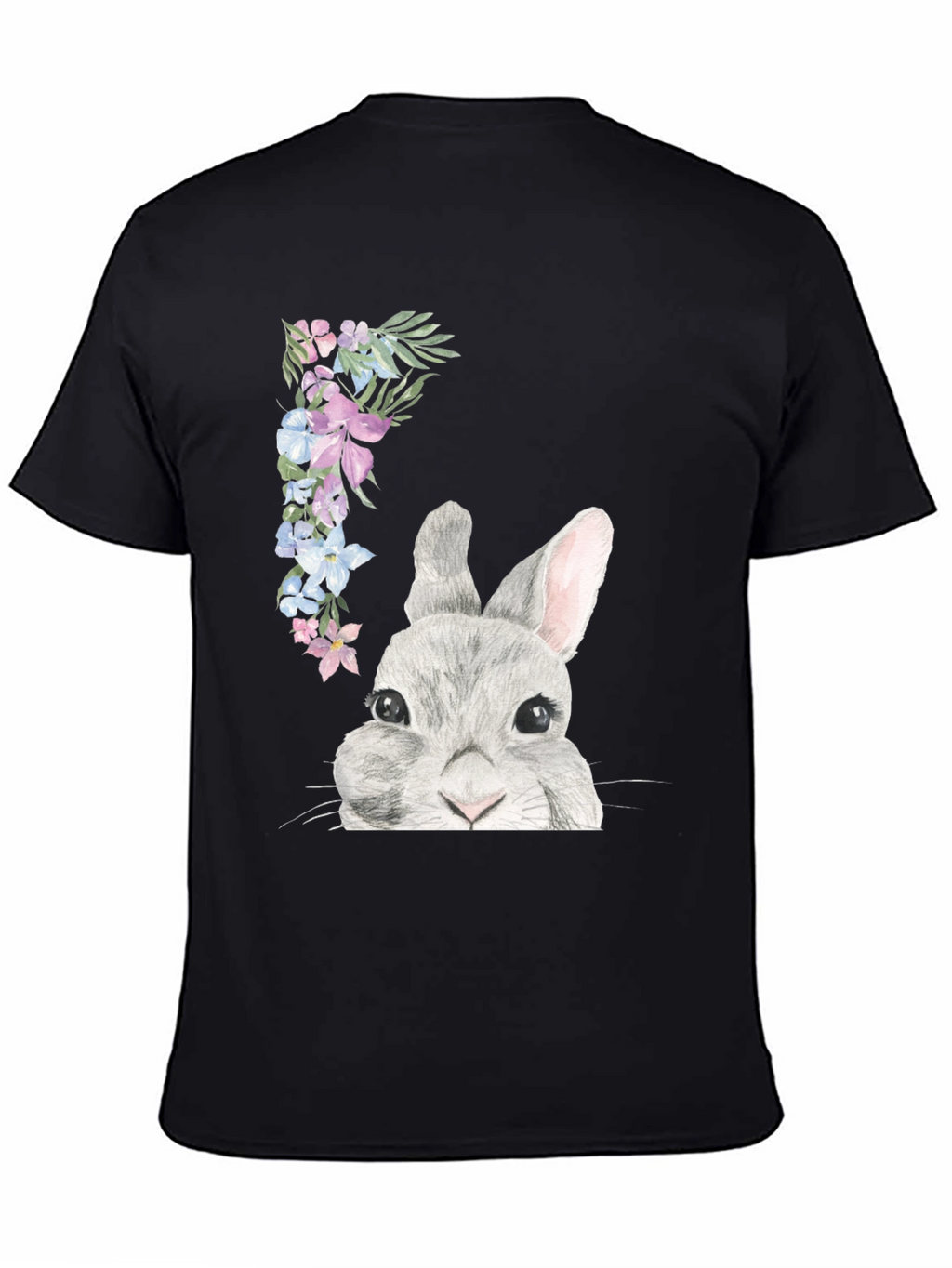 Floral Bunny Graphic Tee - Mens Black T-Shirt