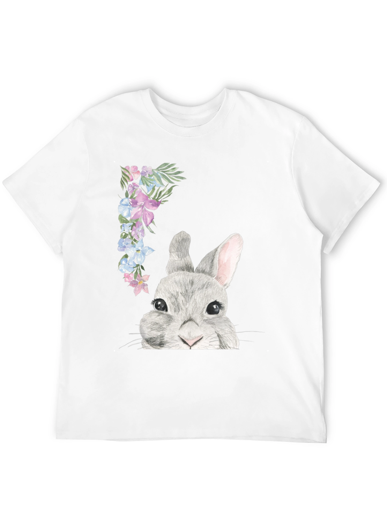 Floral Bunny Graphic Tee - Mens Black T-Shirt