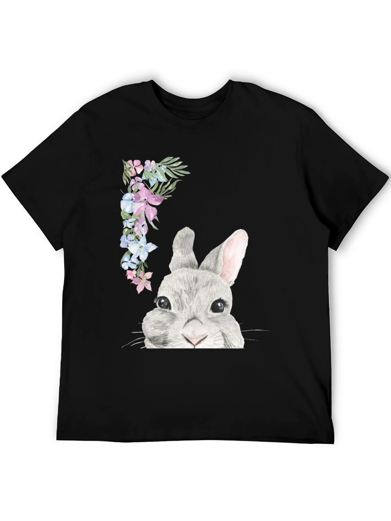 Floral Bunny Graphic Tee - Mens Black T-Shirt