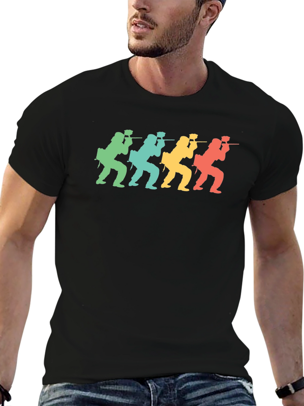 Retro Paintball Player Graphic Tee - Black