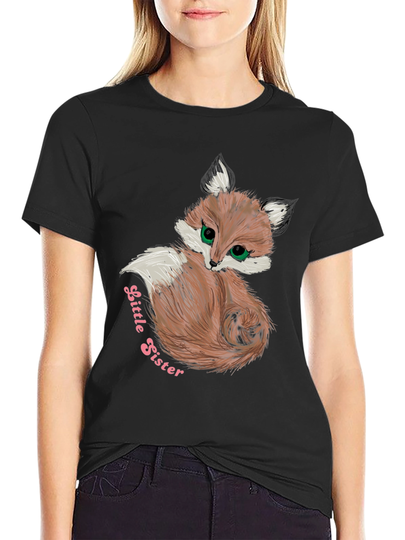 Cute Fox Little Sister Graphic Tee - Soft & Stylish