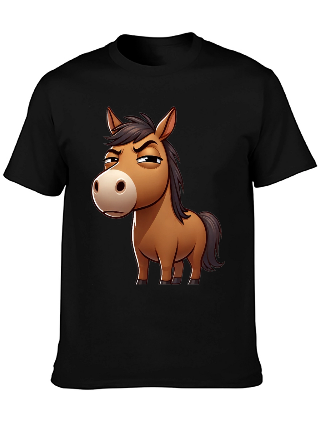 Funny Grumpy Horse Cartoon Black T-Shirt