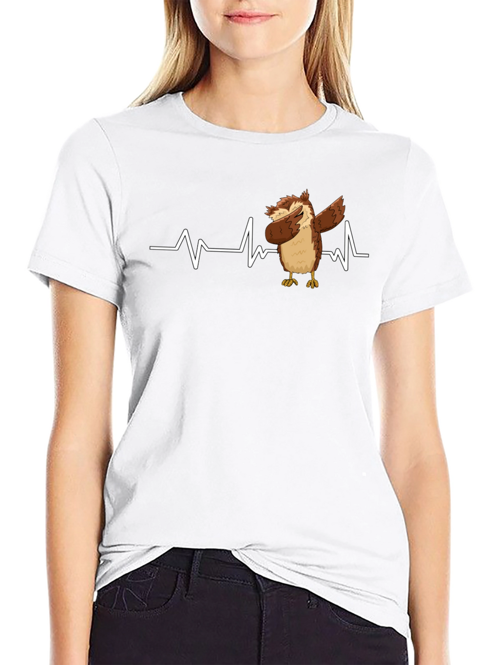 Owl Dabbing Heartbeat Black T-Shirt