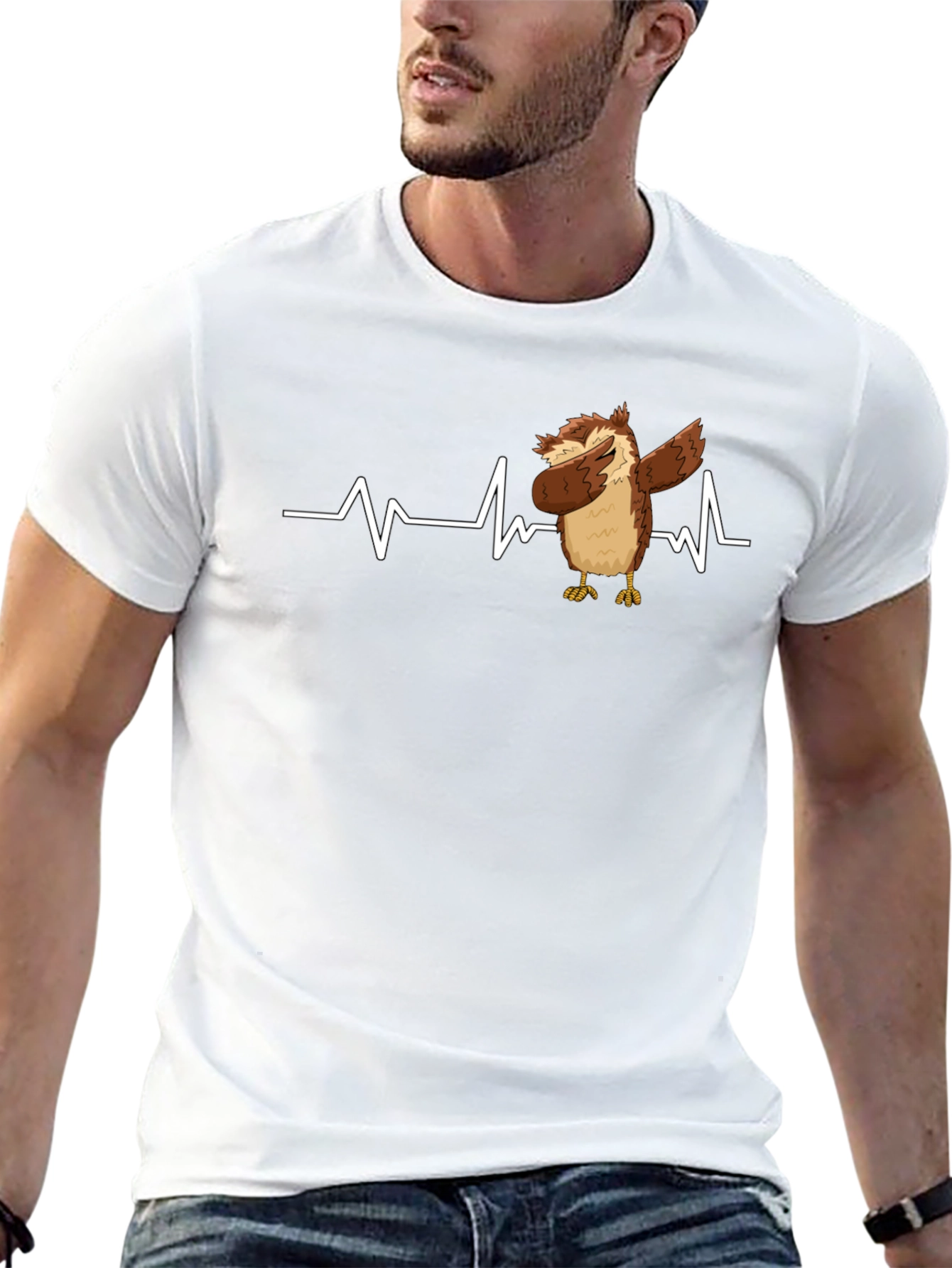 Owl Dabbing Heartbeat Black T-Shirt