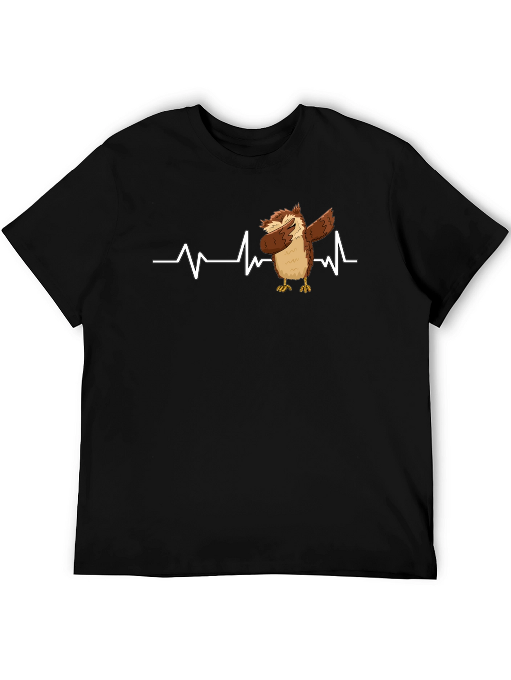 Owl Dabbing Heartbeat Black T-Shirt