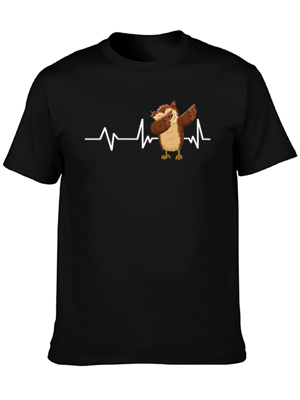 Owl Dabbing Heartbeat Black T-Shirt