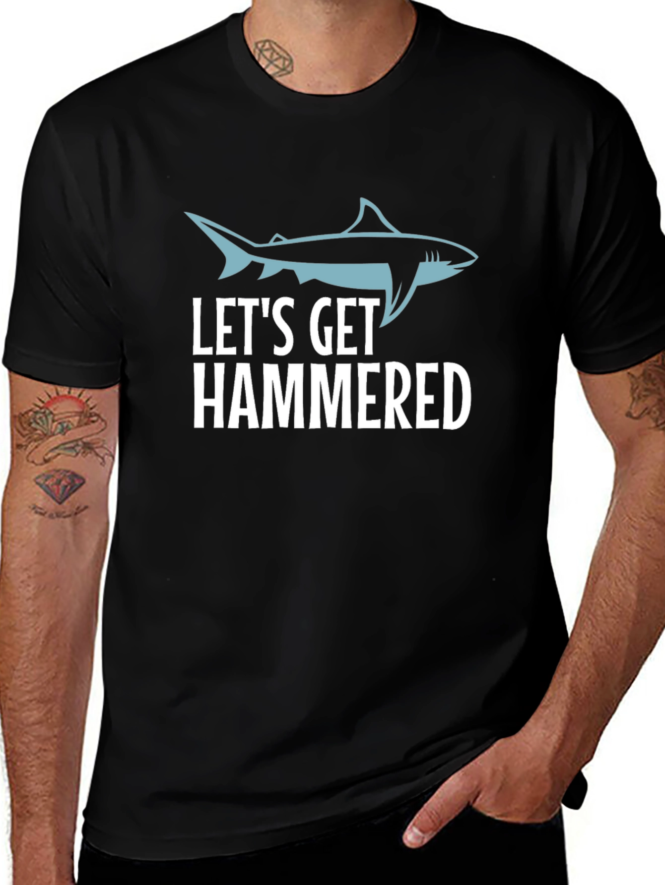 Lets Get Hammered Shark Graphic Tee - Black