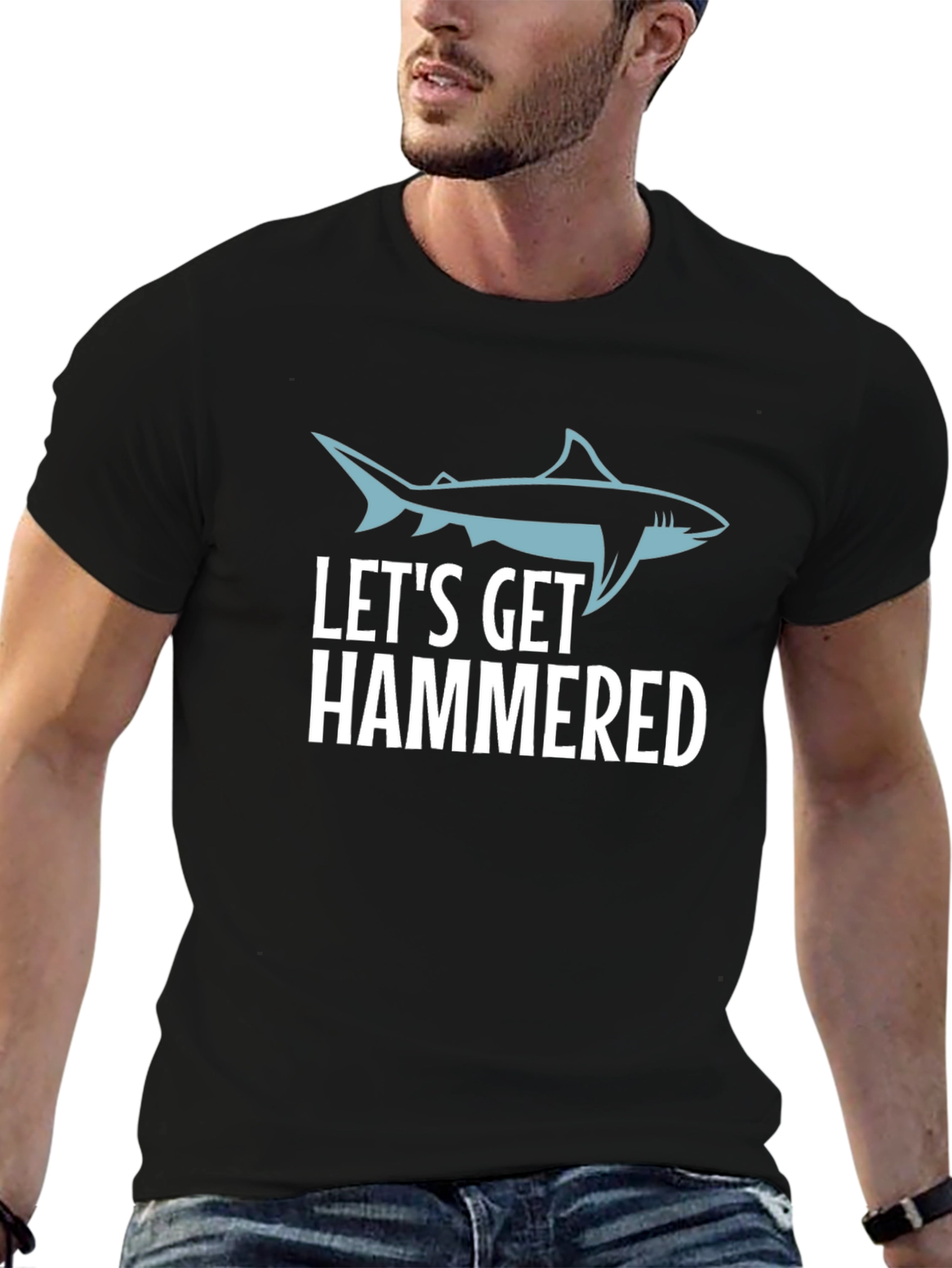 Lets Get Hammered Shark Graphic Tee - Black
