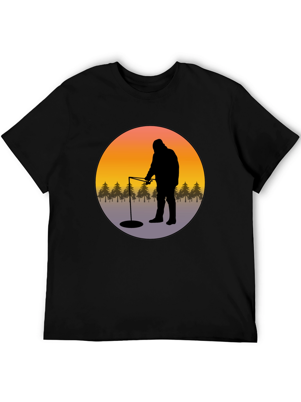 Ice Fishing Graphic Tee - Black Cotton Comfort