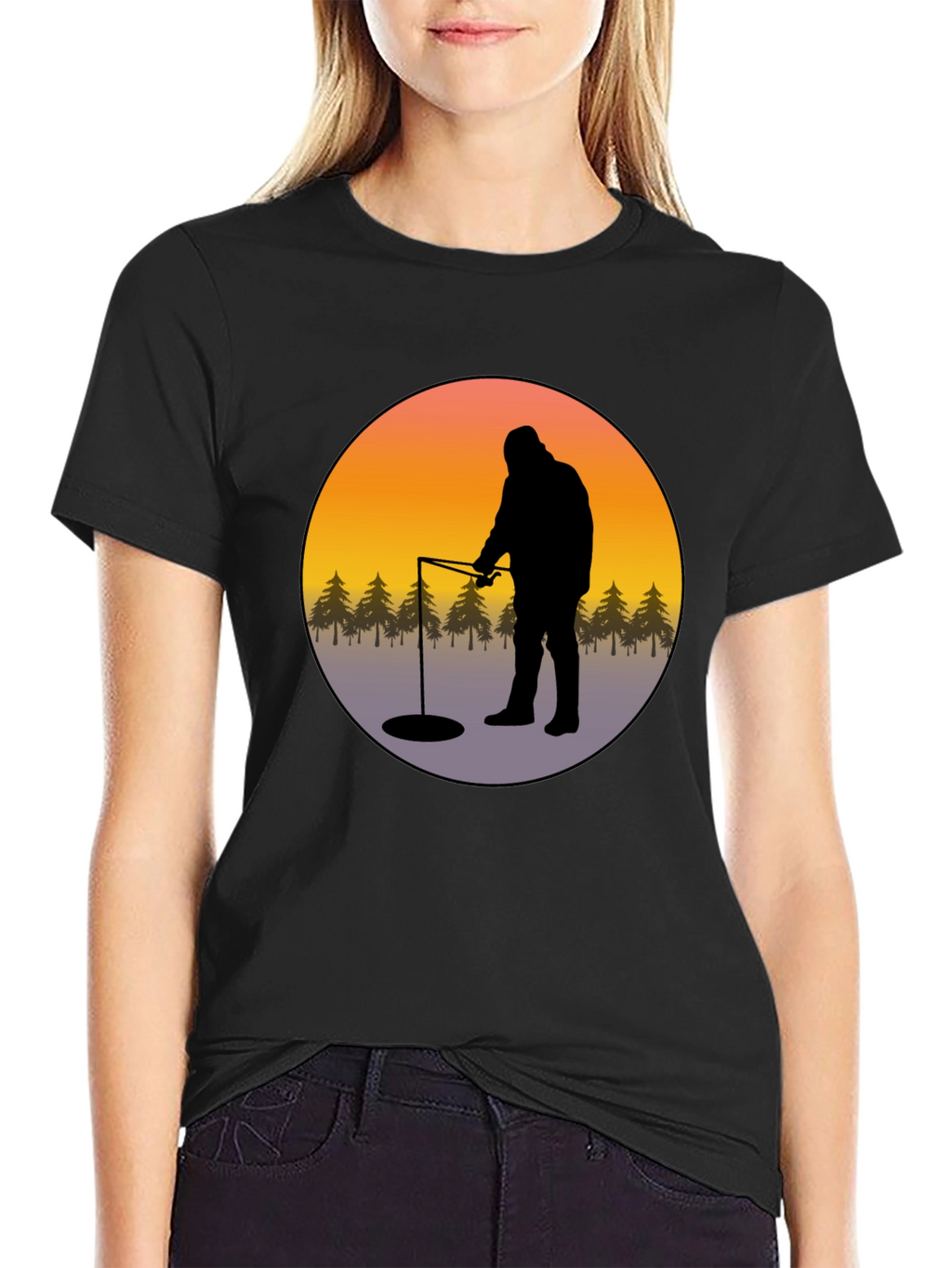 Ice Fishing Graphic Tee - Black Cotton Comfort