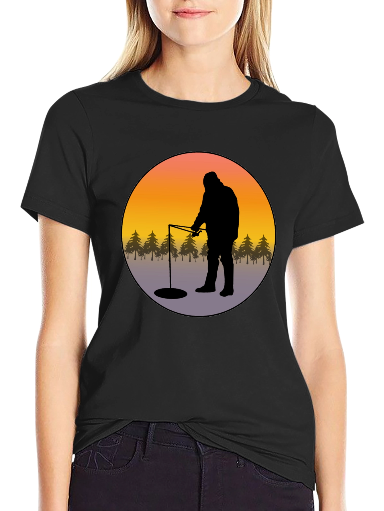 Ice Fishing Graphic Tee - Black Cotton Comfort