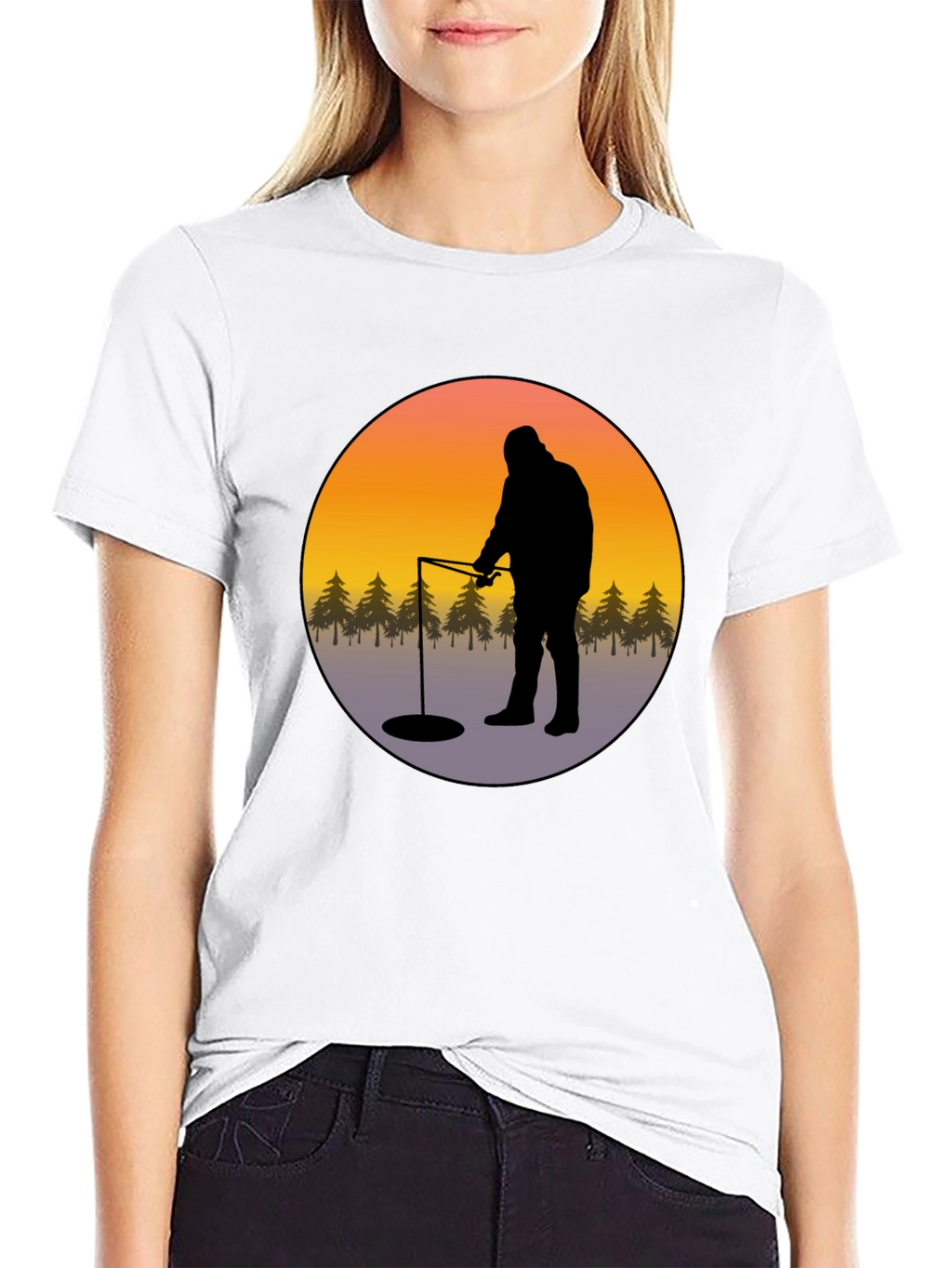 Ice Fishing Graphic Tee - Black Cotton Comfort