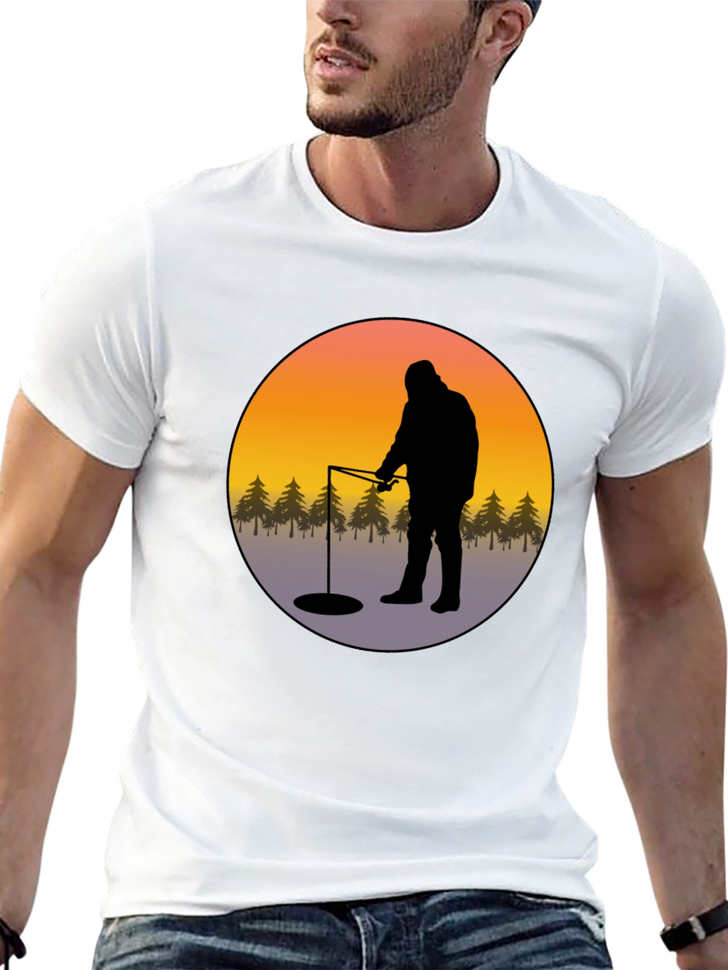 Ice Fishing Graphic Tee - Black Cotton Comfort