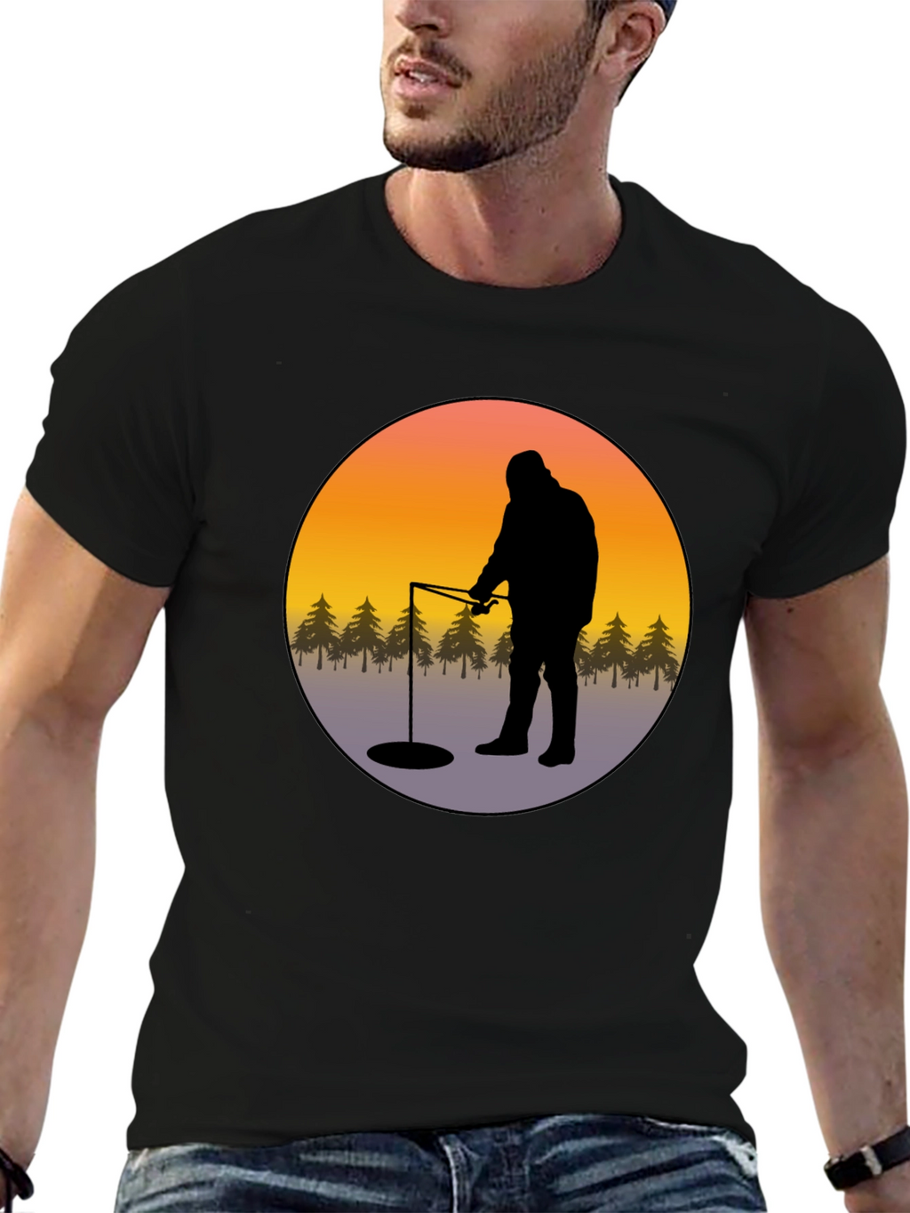 Ice Fishing Graphic Tee - Black Cotton Comfort