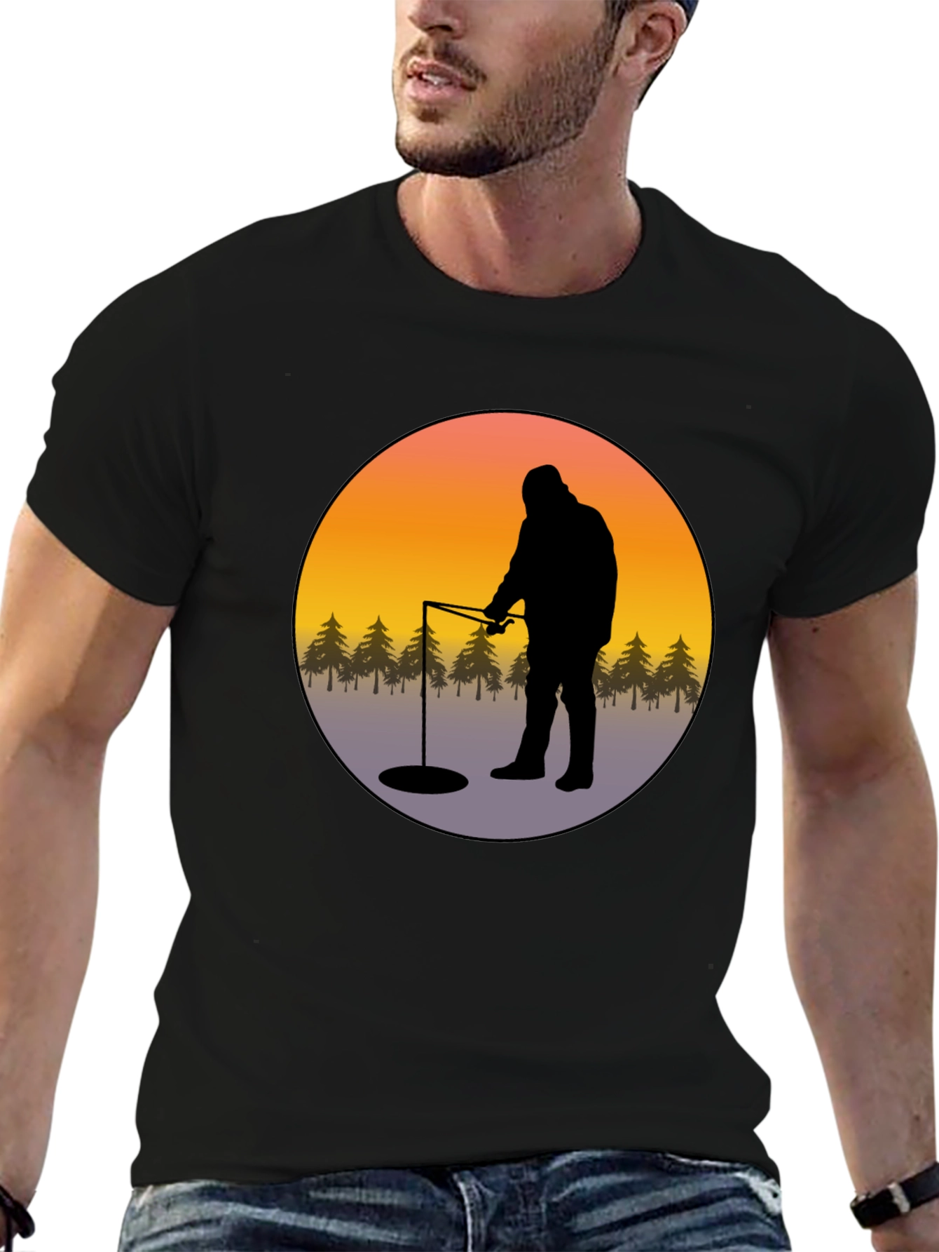 Ice Fishing Graphic Tee - Black Cotton Comfort