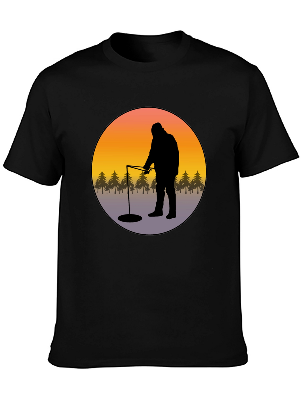 Ice Fishing Graphic Tee - Black Cotton Comfort