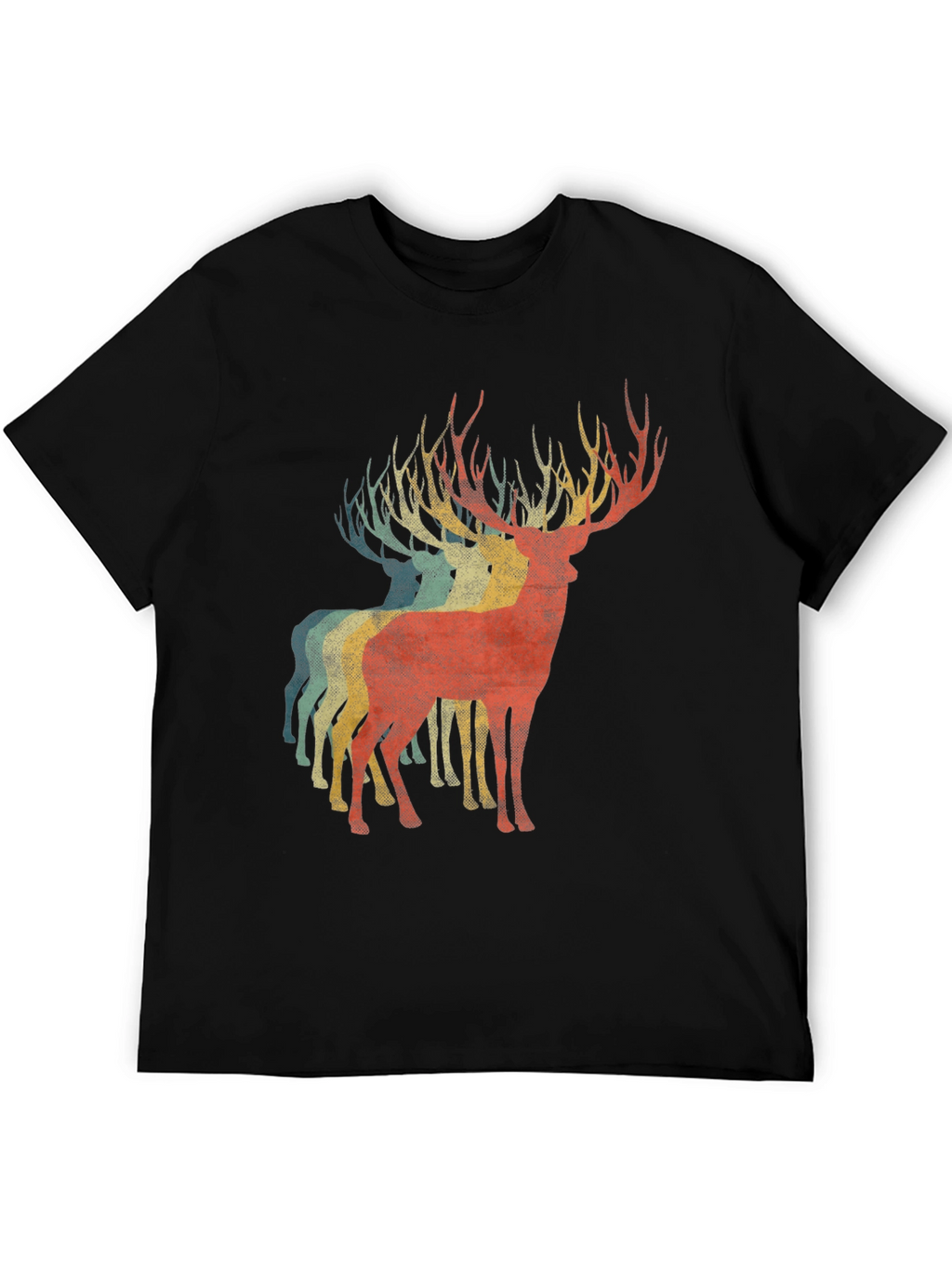 Retro Deer Graphic Tee - Black Casual T-Shirt
