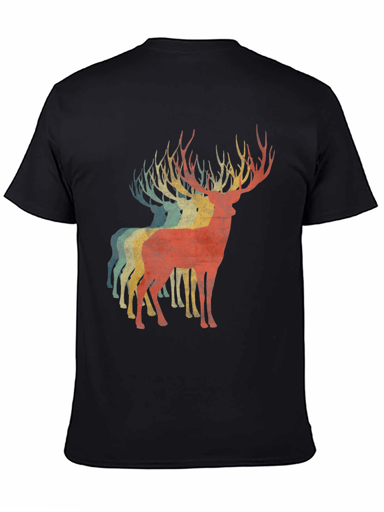 Retro Deer Graphic Tee - Black Casual T-Shirt