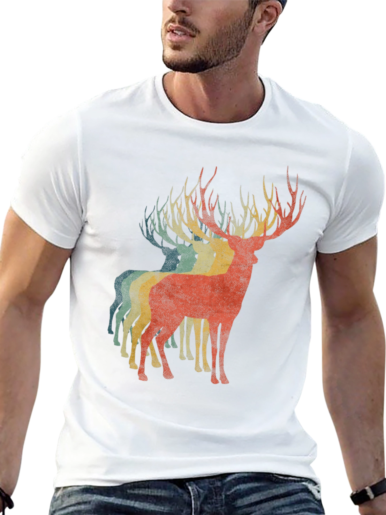 Retro Deer Graphic Tee - Black Casual T-Shirt