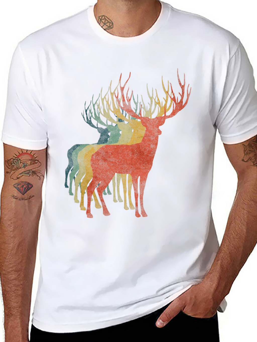 Retro Deer Graphic Tee - Black Casual T-Shirt
