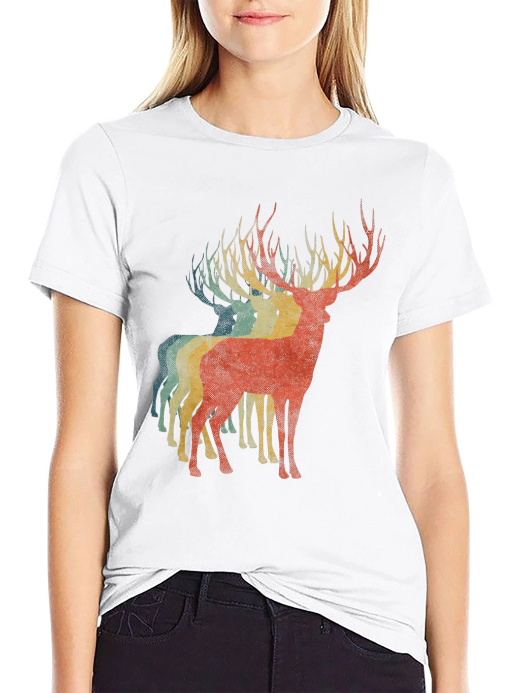 Retro Deer Graphic Tee - Black Casual T-Shirt