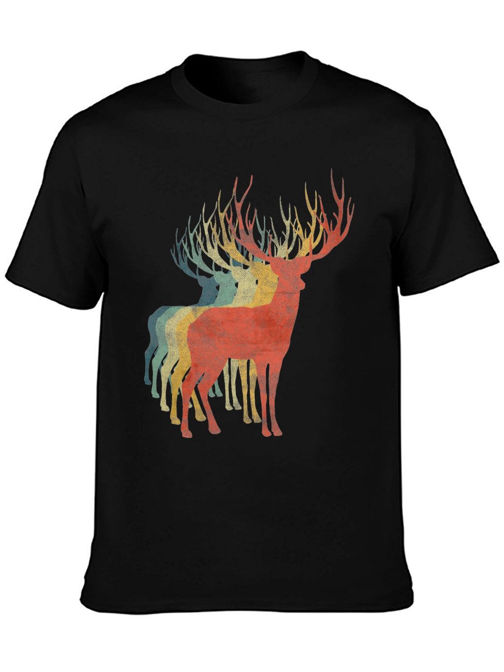 Retro Deer Graphic Tee - Black Casual T-Shirt
