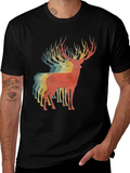 Retro Deer Graphic Tee - Black Casual T-Shirt