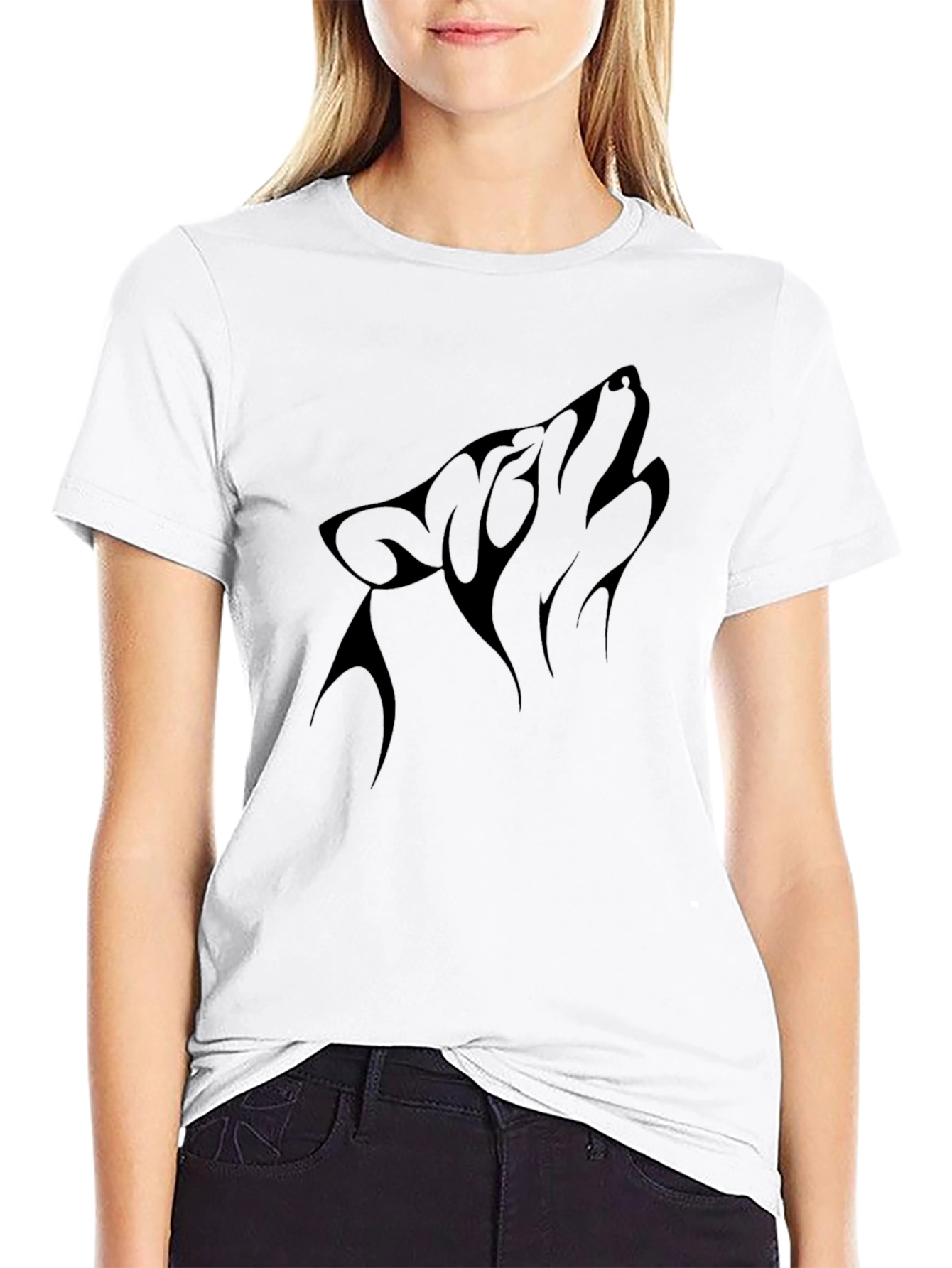 Black Wolf Graphic Tee - Mens Tribal Design