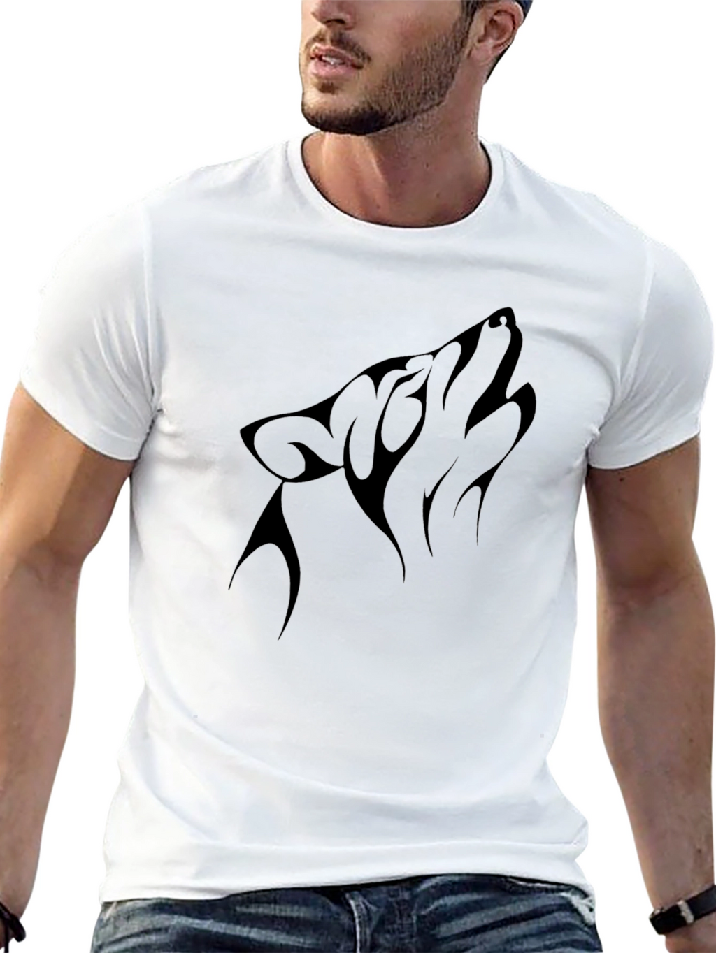 Black Wolf Graphic Tee - Mens Tribal Design