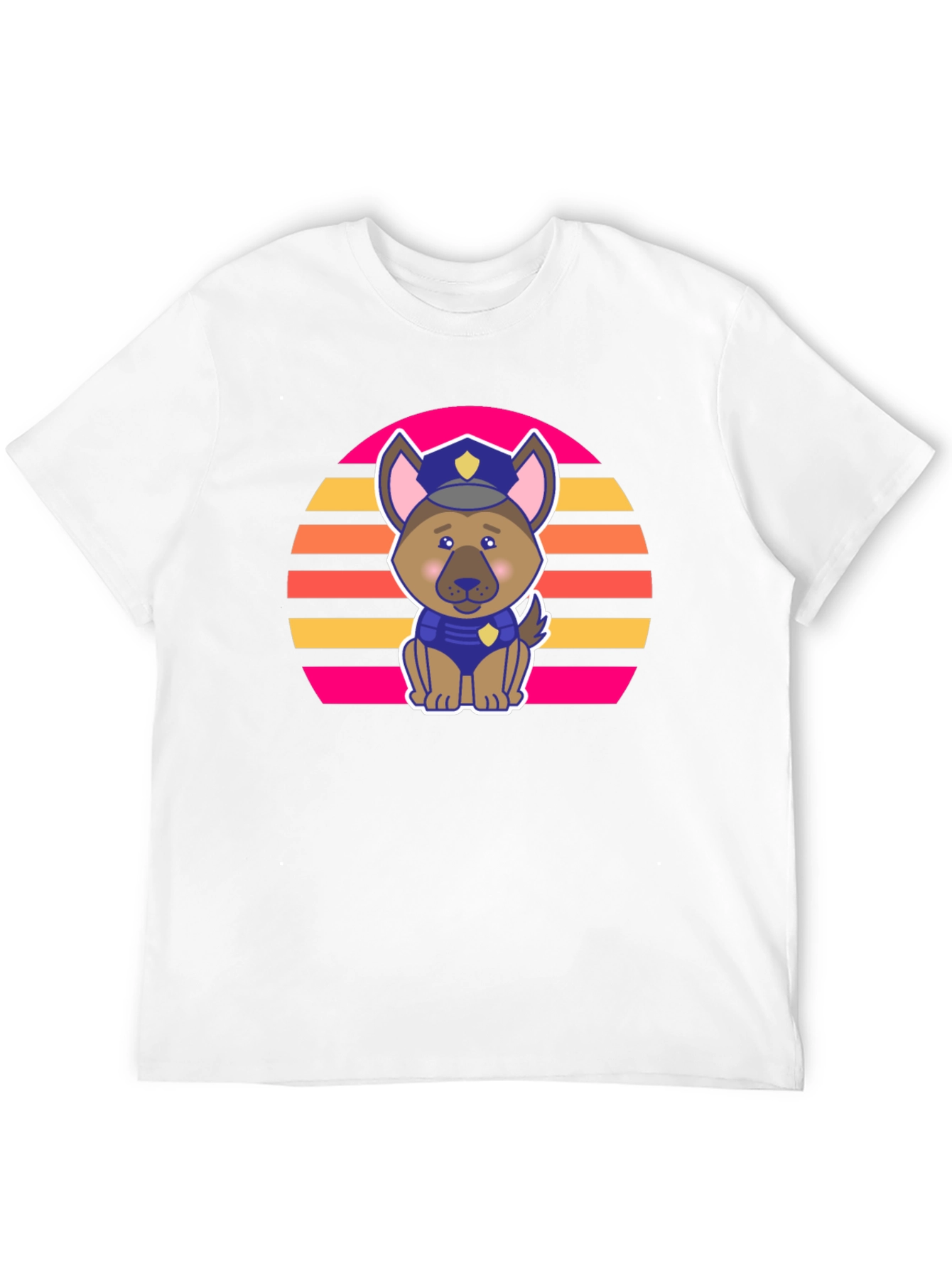 Cute Police Dog Retro Sunset T-Shirt