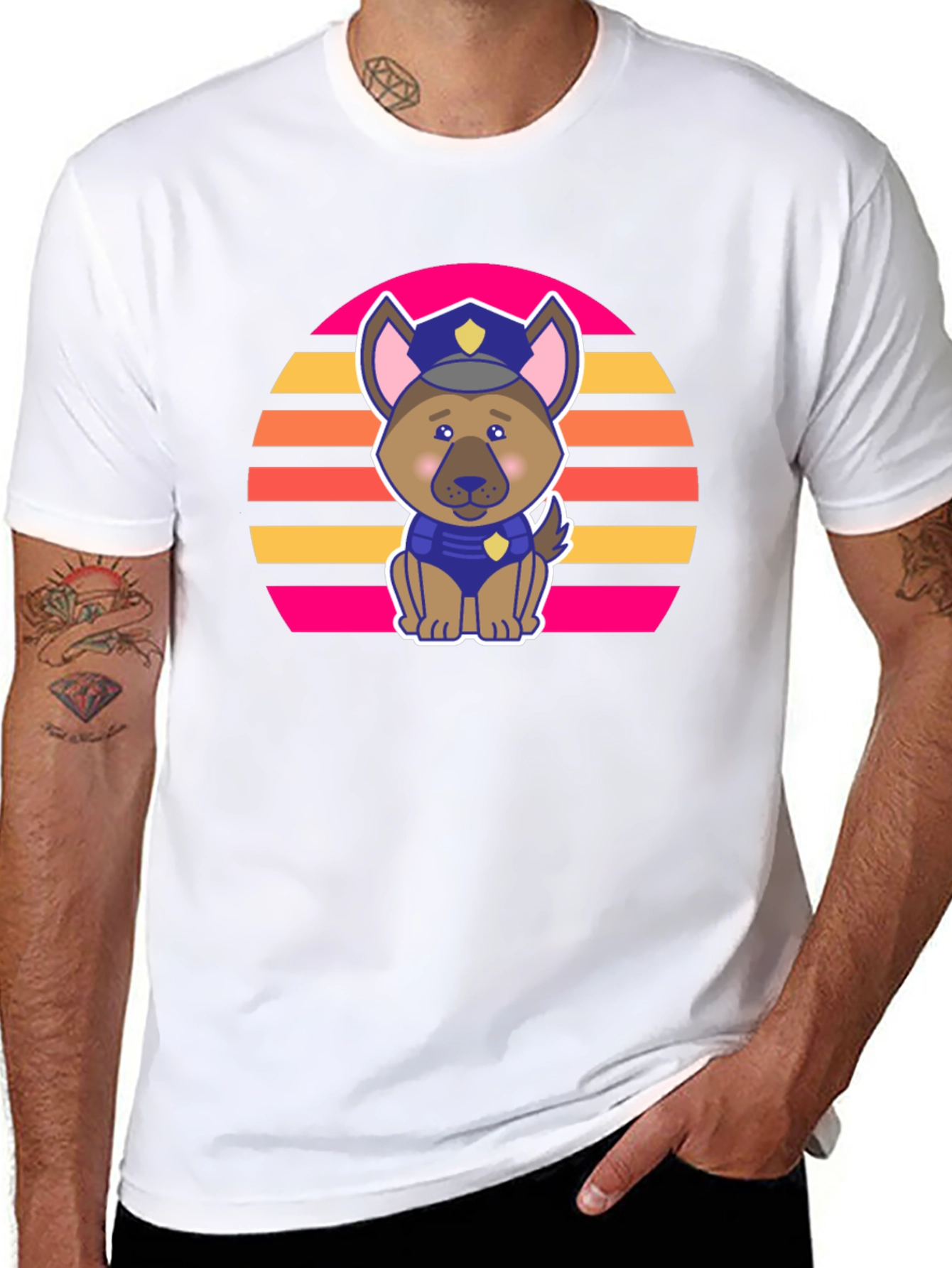 Cute Police Dog Retro Sunset T-Shirt