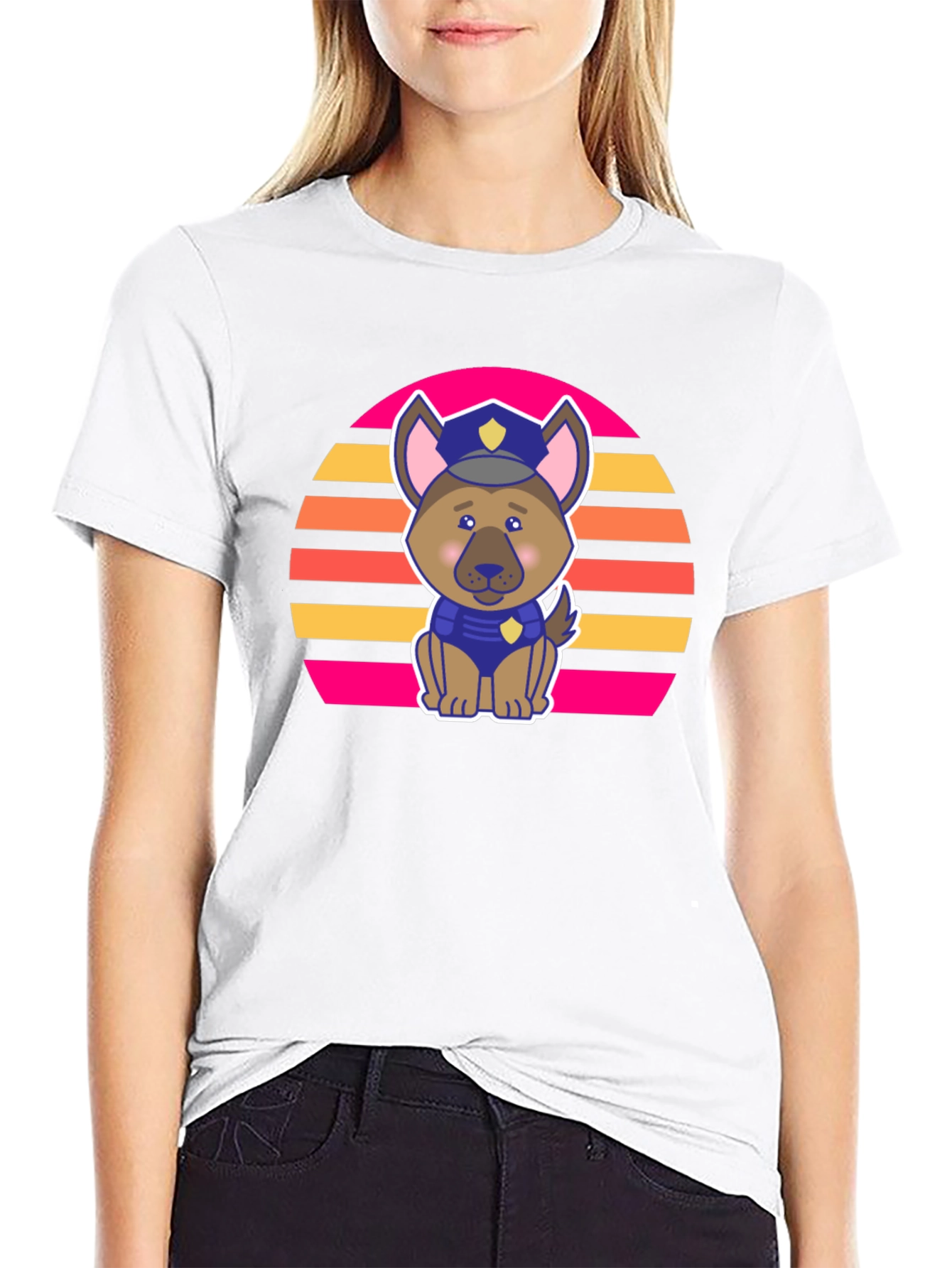 Cute Police Dog Retro Sunset T-Shirt