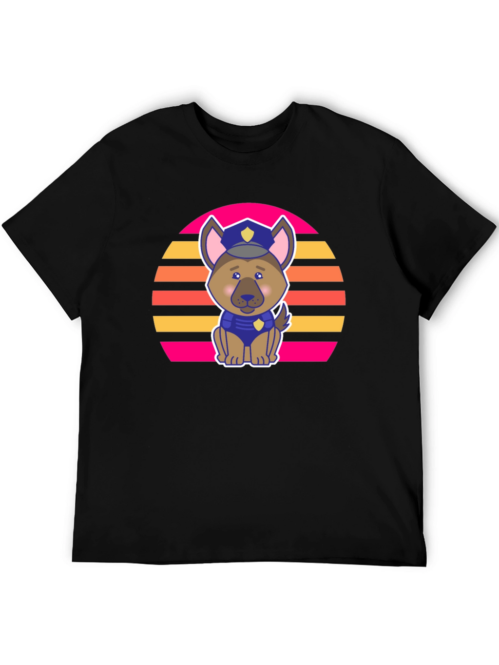 Cute Police Dog Retro Sunset T-Shirt