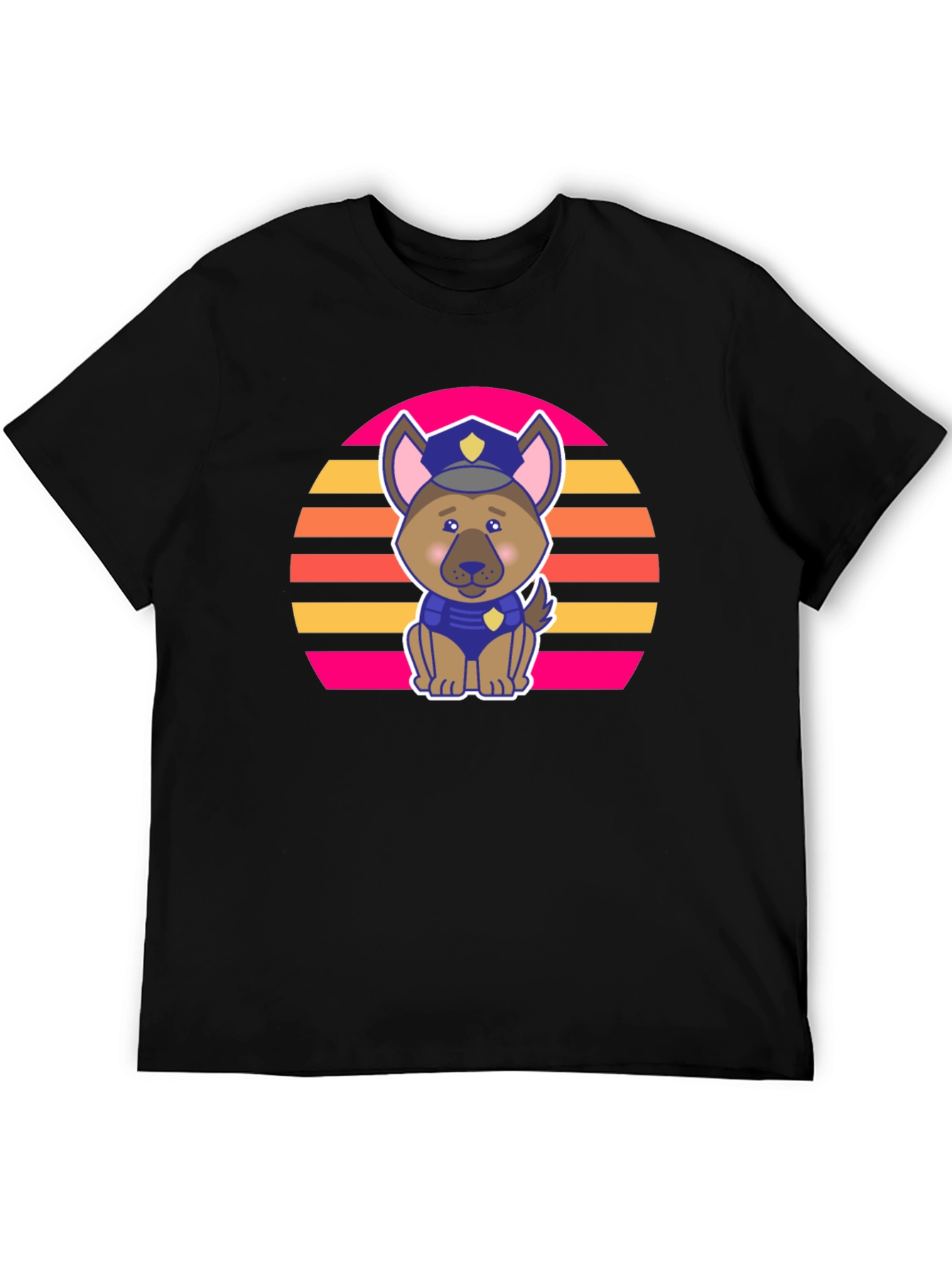 Cute Police Dog Retro Sunset T-Shirt