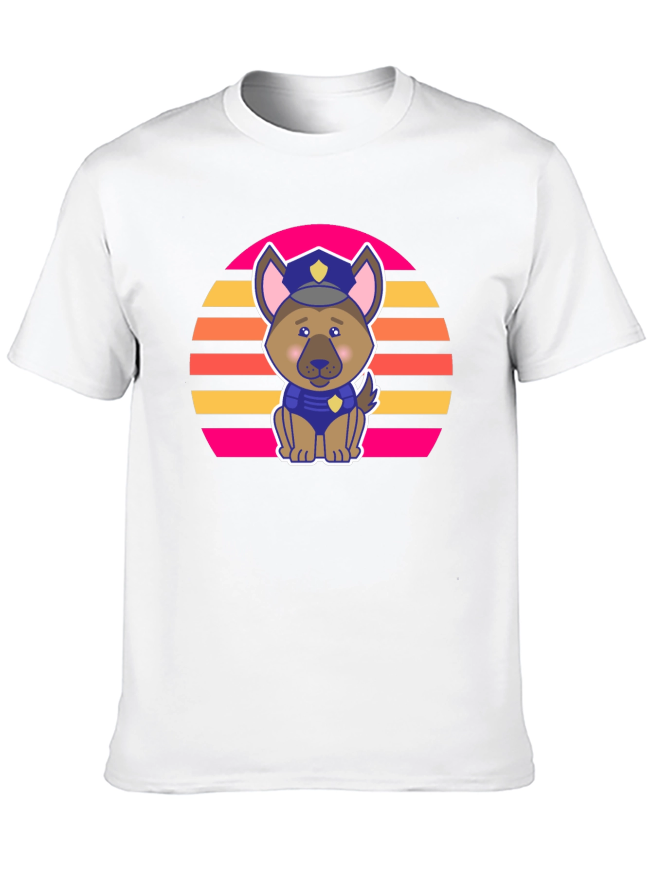 Cute Police Dog Retro Sunset T-Shirt