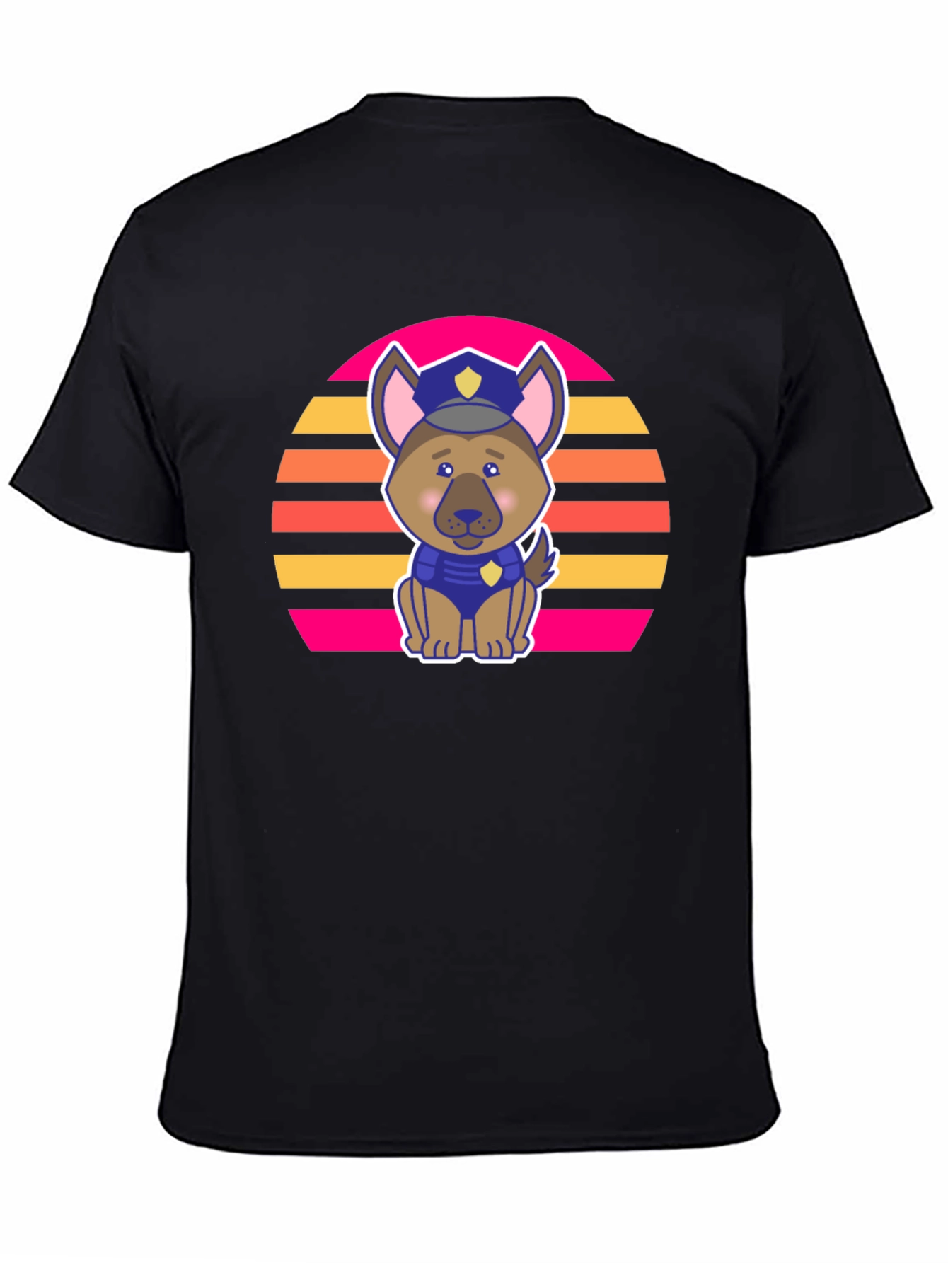 Cute Police Dog Retro Sunset T-Shirt
