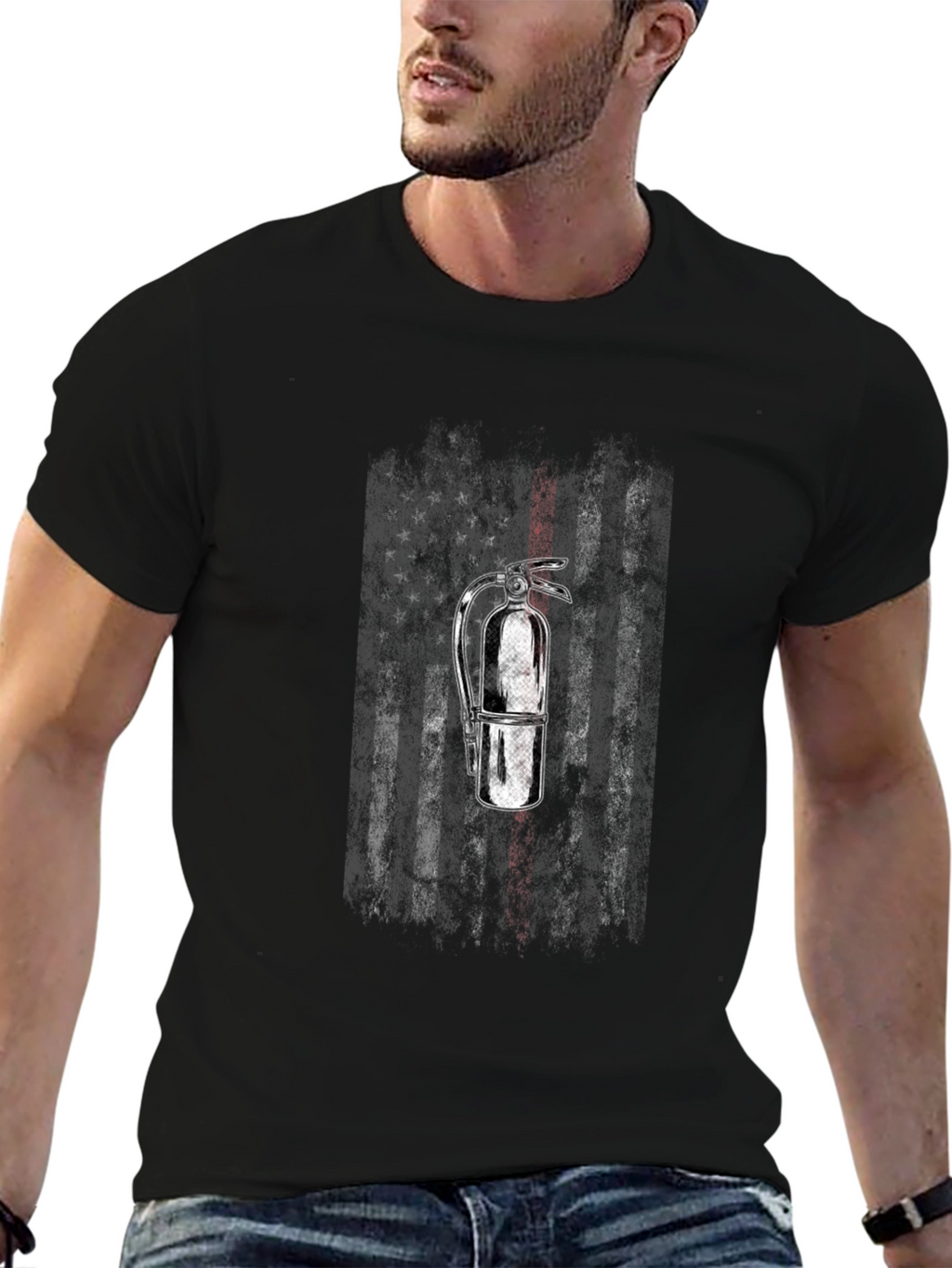 Firefighter American Flag Extinguisher T-Shirt