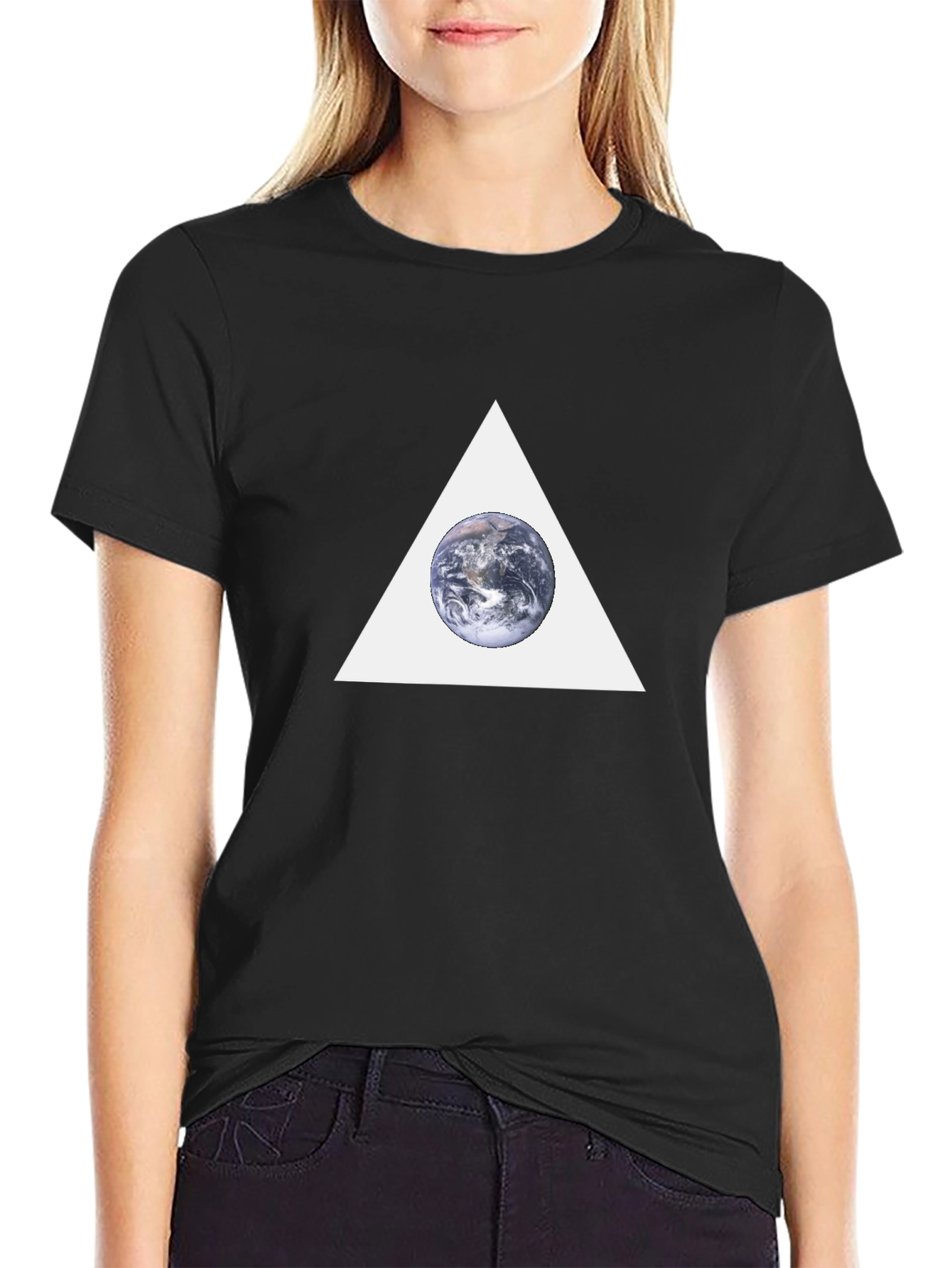 Earth in Triangle Graphic T-Shirt - Black