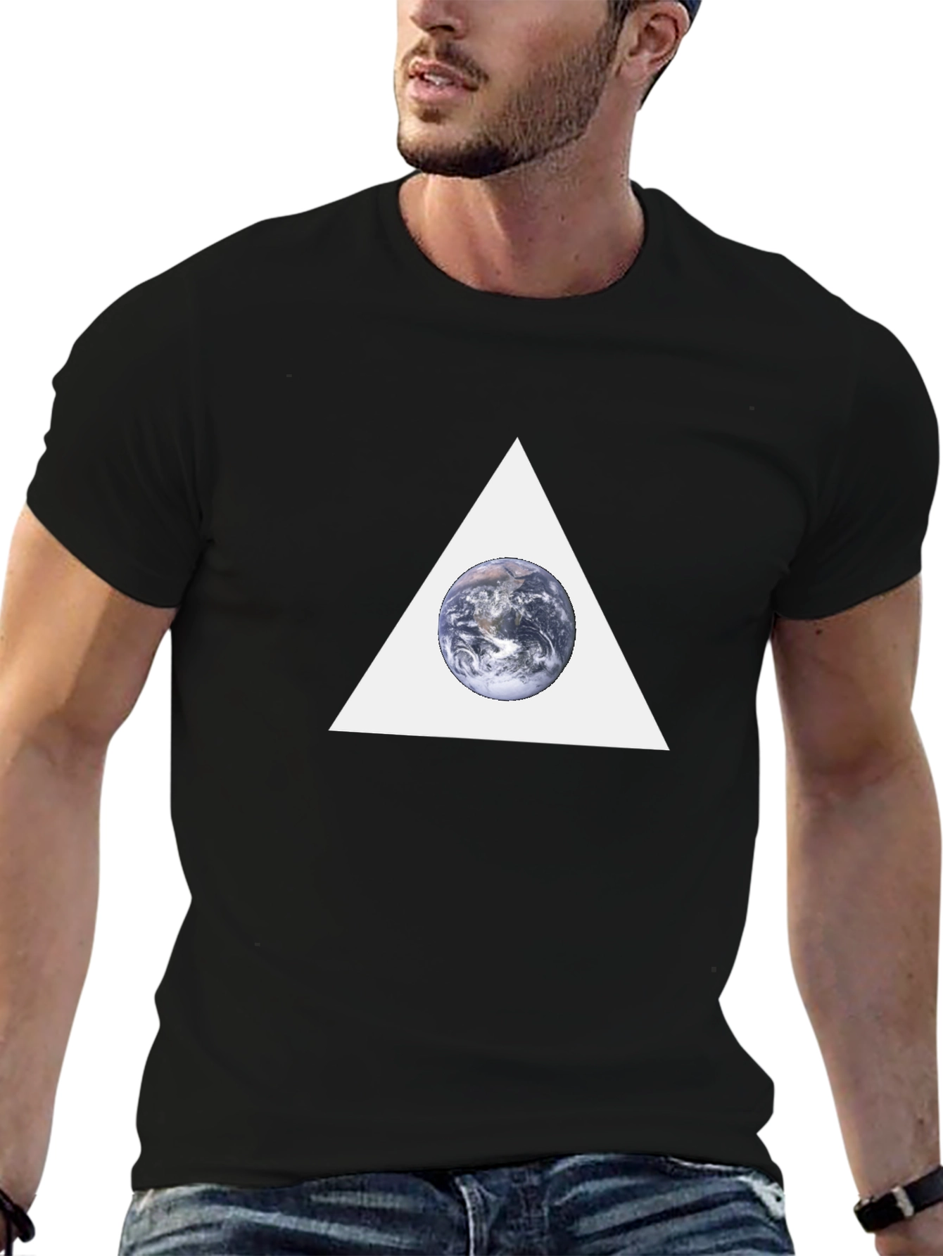 Earth in Triangle Graphic T-Shirt - Black