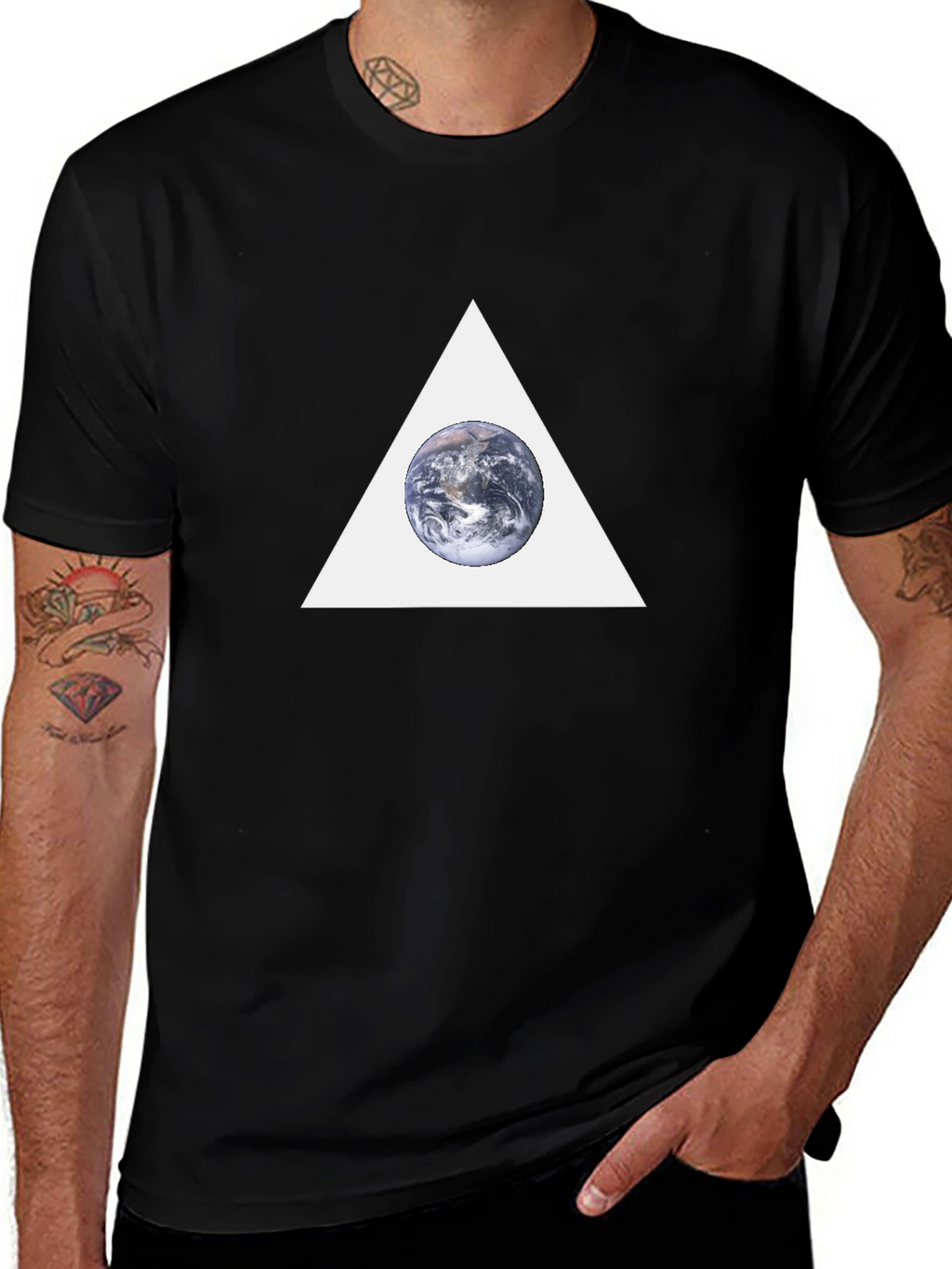 Earth in Triangle Graphic T-Shirt - Black