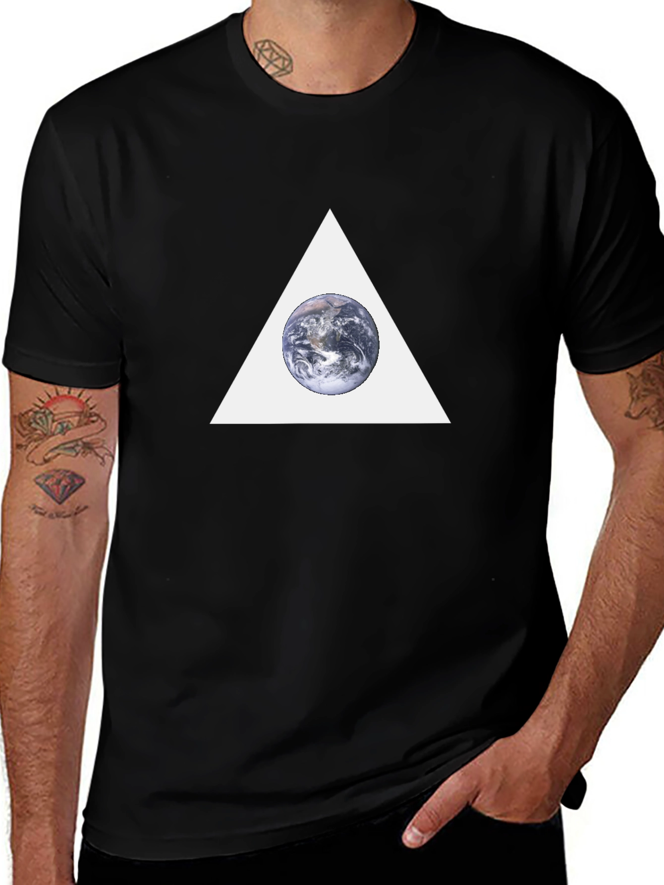 Earth in Triangle Graphic T-Shirt - Black