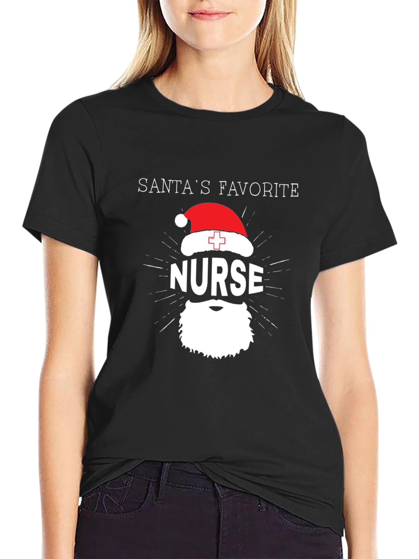 Santas Favorite Nurse T-Shirt - Christmas Holiday Tee